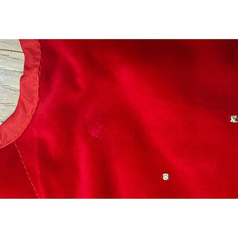 VTG Tree Skirt 44in Red Velvet Teddy Bear Embroidered Holiday Traditional Kitsch